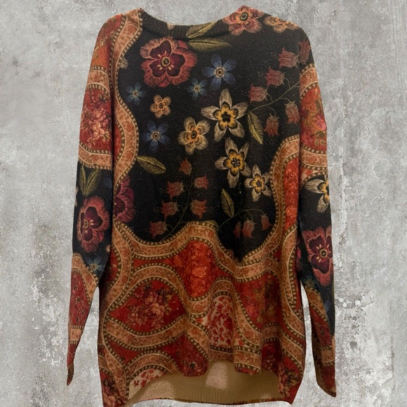 Oversized Floral Sweater Cotton Wool Blend Cozy Fall Boho Vibes - Picture 4 of 5